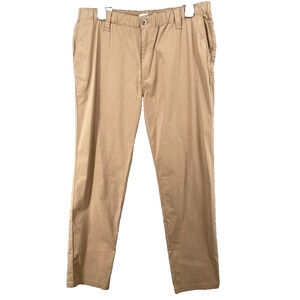 BP Pants Mens Sz L Straight Leg Drawstring‎ Stretch Waist Zip Fly Tan Khaki